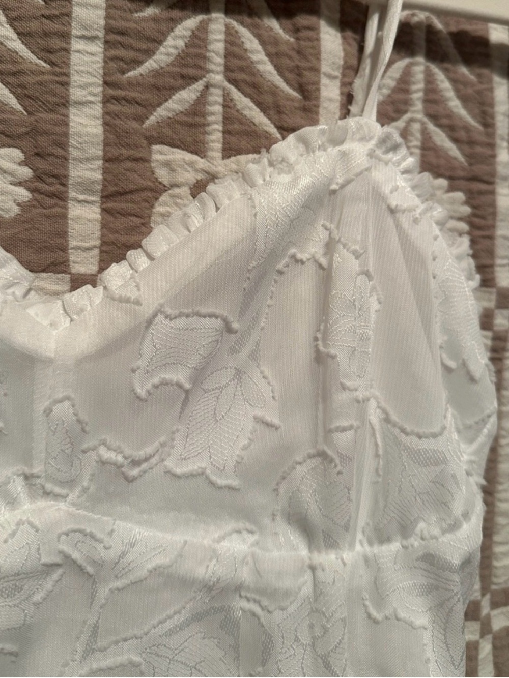 Jacquard Bodice Ruffle-Hem Spaghetti Strap Top, Bridal